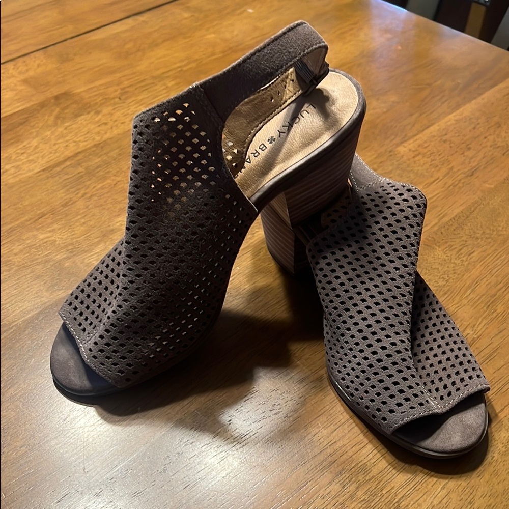 Lucky Brand Brown Heeled Peep-Toe Sandals